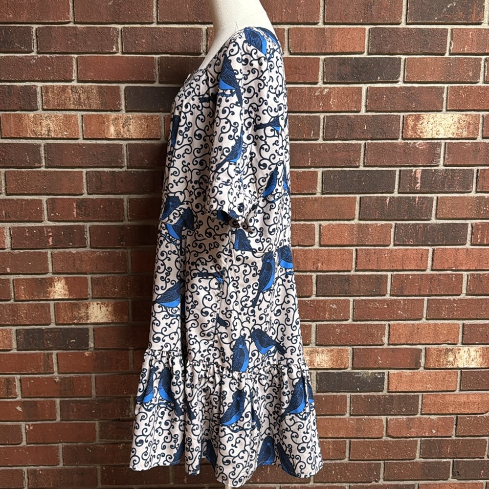 Eshakti Blue Bird Print Ruffle Hem Dress - Picture 6 of 10